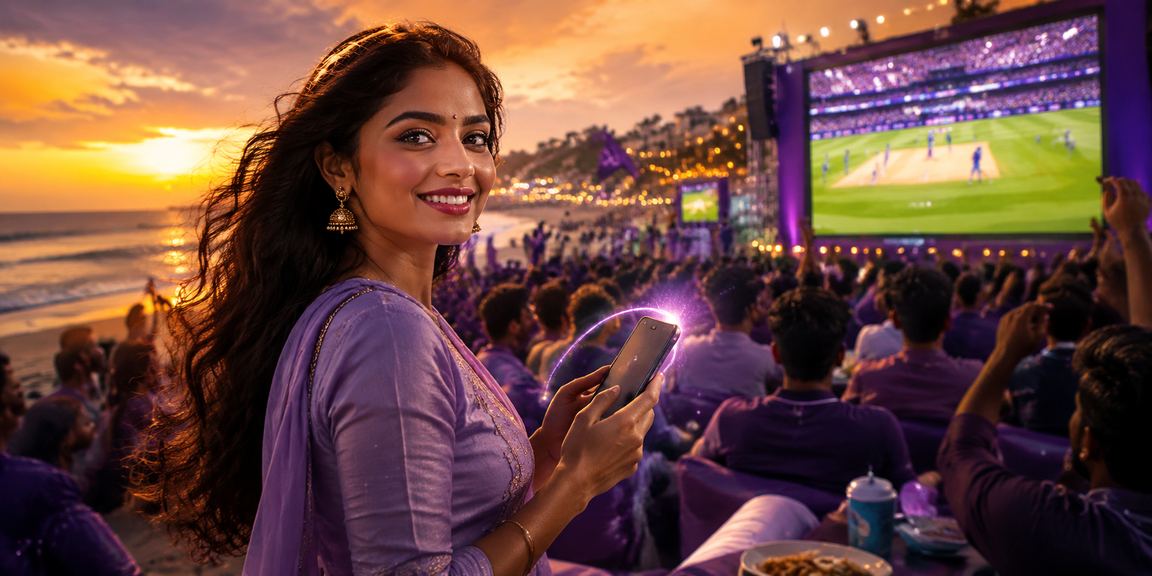 Evening at Chennai’s Marina Beach with cricket fans enjoying mobile betting